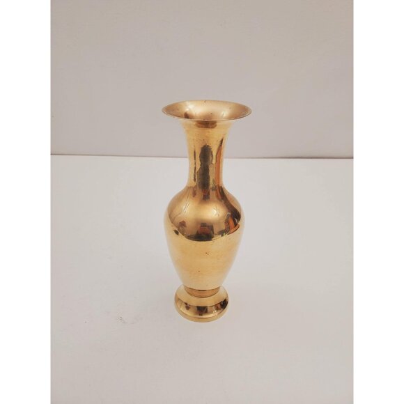 small Vintage Brass Vase - Boho / Eclectic Decor - Decorative Centerpiece Vase - Picture 2 of 9